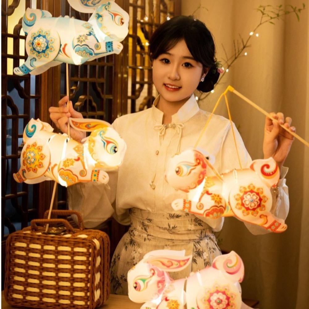 Handmade Handheld Rabbit Lantern Flying Rabbit Mid-Autumn Festival Lantern  Kids Gift