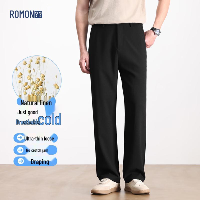 Romon Men's Linen Blend Straight Casual Pants