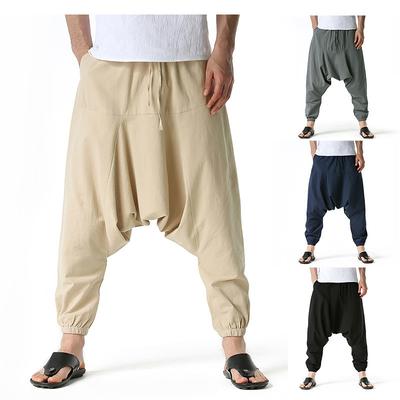 Herrenhose aus Baumwollleinen, Haremshose, Baggy, lässig, Übergröße, lockere Jogginghose, weite Beinhose, Yogahose mit tiefem Schritt, Hip Hop
