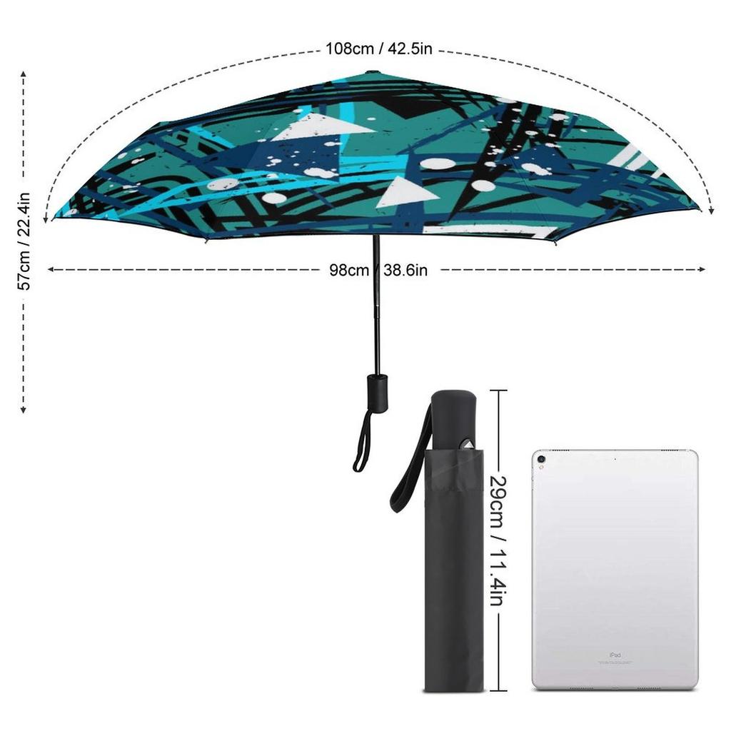 1 Pack Automatic Umbrella With Strong Windproof Structure And Water Repellent Surface For Travel In Graffiti Inspired Tone
