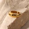 Minimalist Gold-Plated Stainless Steel Smooth Curved Ring for Women - European & American Fashion