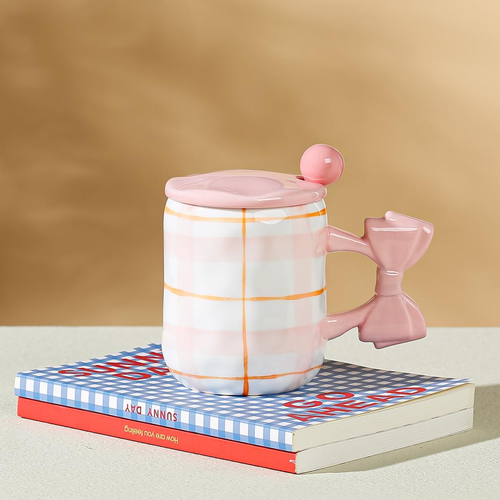 Mädchen Paar Ins Style mit Deckel Löffel Keramiktasse für Heimgebrauch Set von Bürobecher Hoher Wert Wasserbecher für Studenten