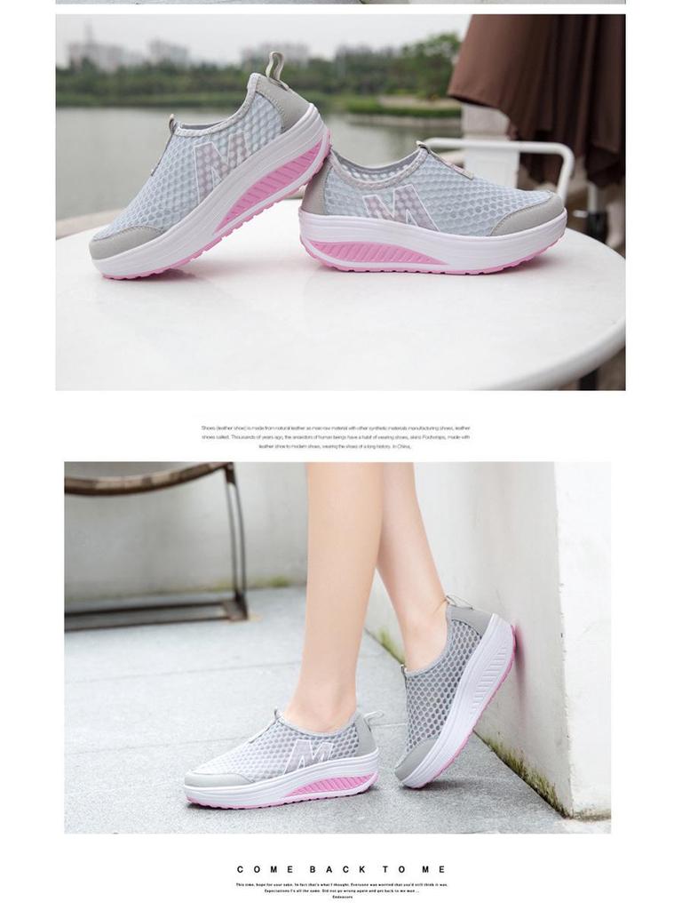 Women's Mesh Slip-On Platform Shoes - Spring/Summer Breathable Casual Sneakers with Thick Sole