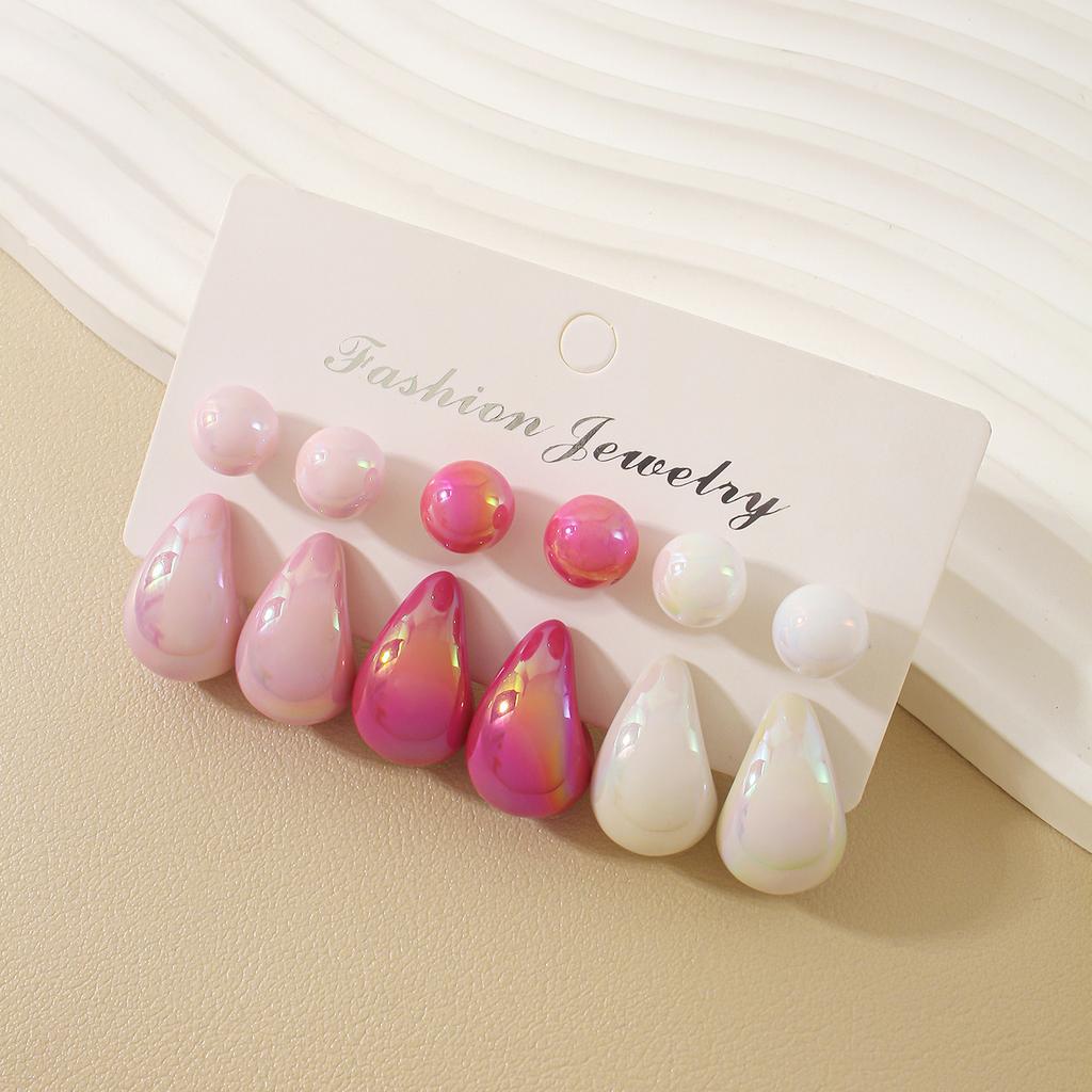 Popular pink water drop earrings set, European and American design stud earrings, versatile earrings, pair