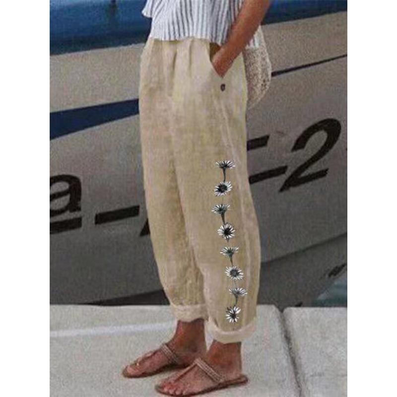 

Модные популярные гаремные брюки с цветочным принтом и карманами-цветками, брюки со средней посадкой, уличная одежда XXXXXL хаки