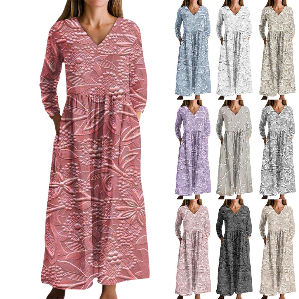 Women's Fashion Dress Spring V-neck Long Sleeve Dress