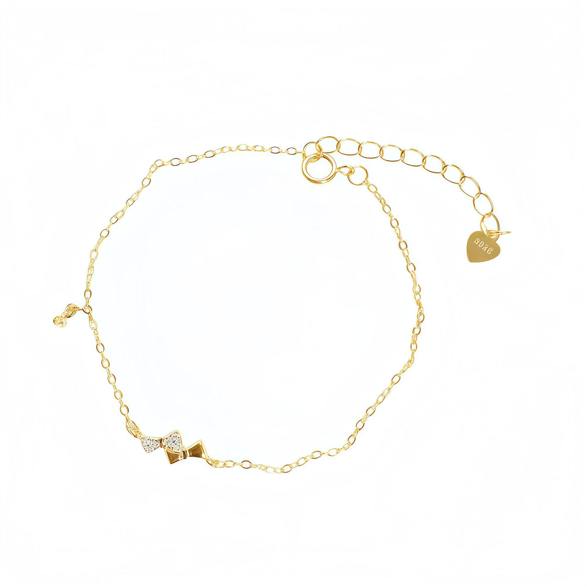 

18K Gold-Plated S925 Silver Bow Bracelet with Rhinestones - Elegant Design for Women 925 Silver