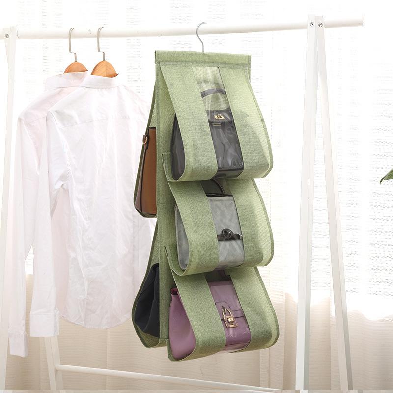 

Cotton Hanging Handbag Organizer For Wardrobe Closet Gray Waterproof Storage Bag Door Wall Clear Sundry Bag With Hanger Pouch зелёный