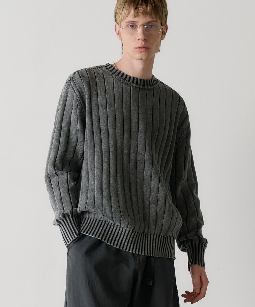 KNOUUN Crew Washed Neck Knit (Charcoal)