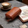 IJUN Vintage Clutch Bag for Women - Handmade Vegetable-Tanned Leather, Smartphone Compatible (Orange)