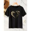 European size Women's Heart and Butterfly Pattern T-Shirt - Short-sleeved T-shirt with Heart Print, Basic T-shirt, Round Neck Top for Spring