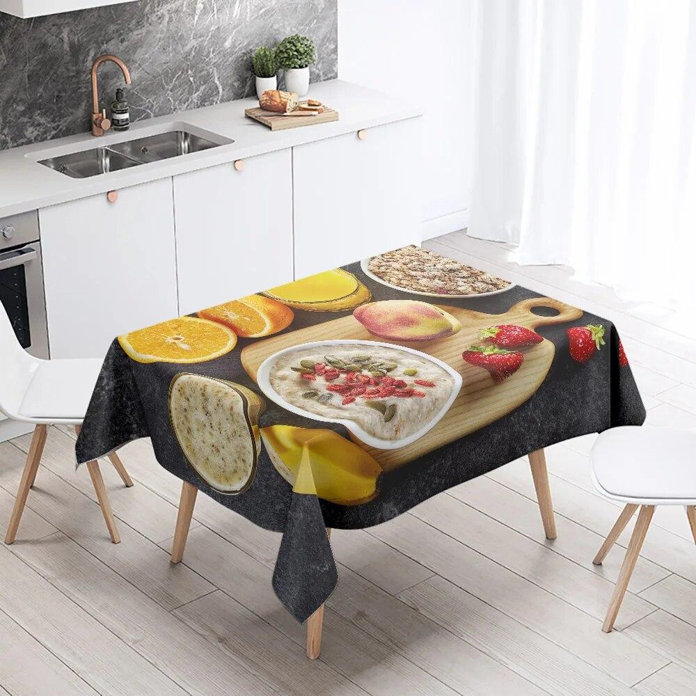 Gourmet Tablecloth Fruit Nut Cake Coffee Print Rectangular  Kitchen Table Decoration Stain Resistant And Waterproof