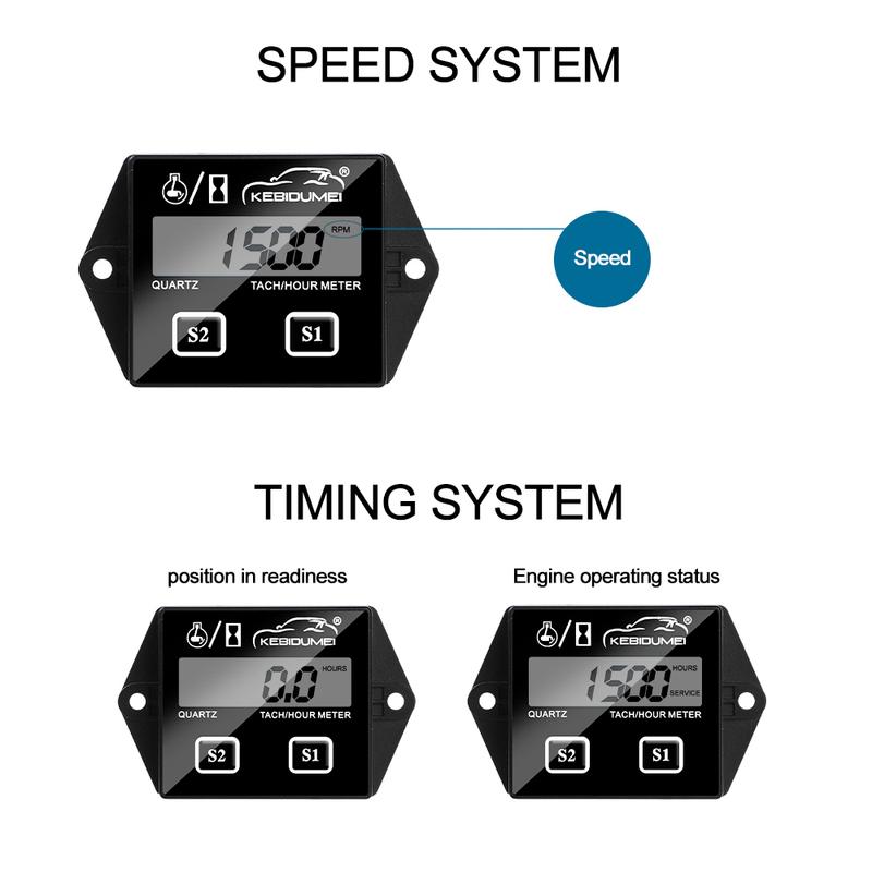 Kebidumei Digital Engine Tachometer Gauge Tach Hour Meter with clip Waterproof RPM LCD Display For Motorcycle Stroke Engine Boat