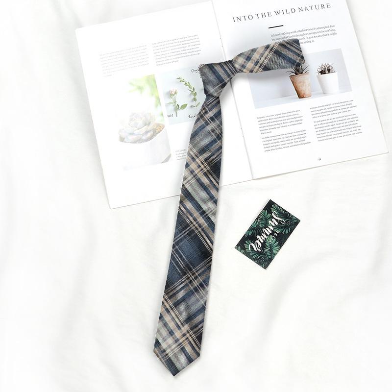 Lemon Sea Salt Plaid School Uniform Tie - Handmade Japanese Academy Style for Men & Women