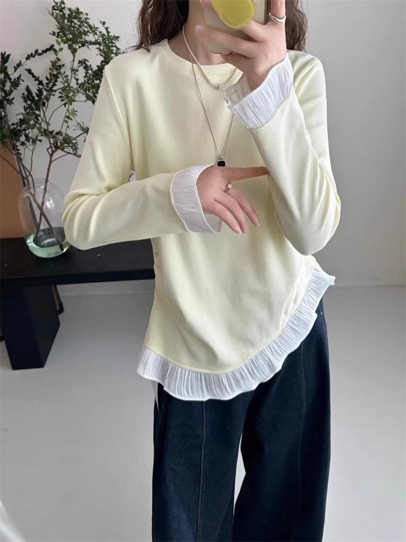 

Топ с длинным рукавом и оборками - Весна 2025 Корейская мода Medium светло-желтого