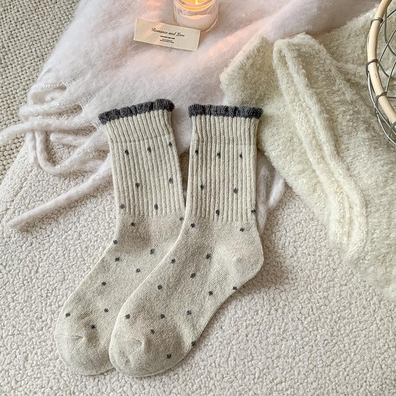 Polka Dot Socks Season Warmth And Thickening Cute Lace Socks Wool Socks Versatile Stockings