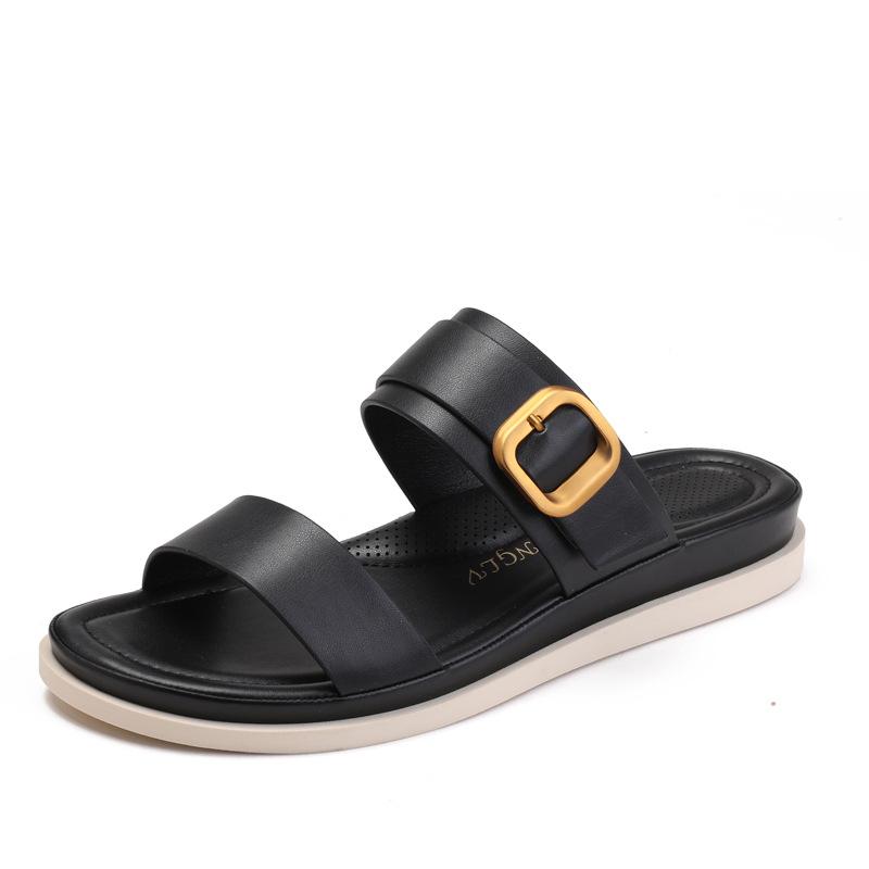 

Stepping on shit sandals women wear summer new soft-soled non-slip beach shoes vacation fashion one-word cool slippers 36 чёрный