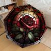 1PC Rose Stained GlassAutomatic Open/Close Umbrella with Windproof, 8-Rib Sturdy Canopy, Durable Ribs, Fashionable Design, Outdoor Accessory, Fun Prin