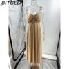BITCED Summer Sexy Spaghetti Strap U-Neckline Resort Maxi Dress with Full Skirt