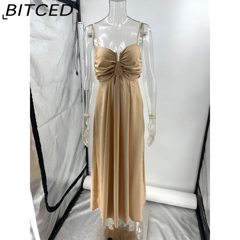 BITCED Summer Sexy Spaghetti Strap U-Neckline Resort Maxi Dress with Full Skirt