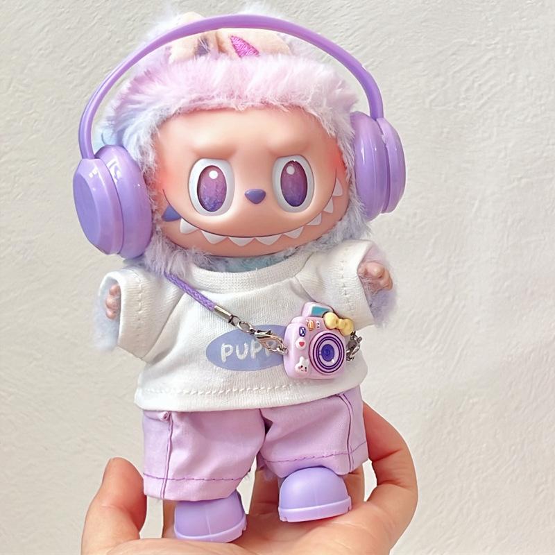 For 17cm Labubu V1 V2 V3 Clothes Headphones, T-Shirt, Pants, Shoes, Camera Clothes Set Labubu Accessories (No Dolls)