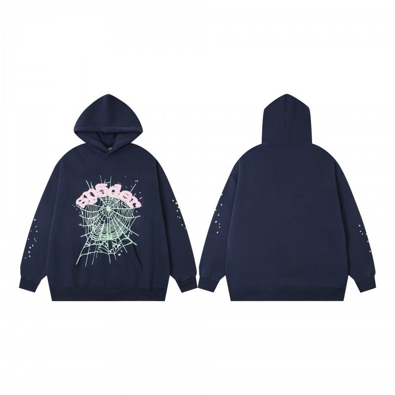 Mens Oversized Hooded Sweatshirt With Spiderweb Foam Print Cotton Fleece-Lined