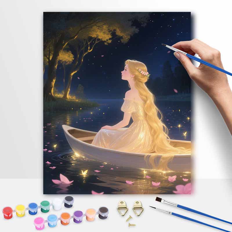 Disney Princess Boat Night Oil Painting Hand Painting Coloring Painting Handmade Diy Home Decoration Gift