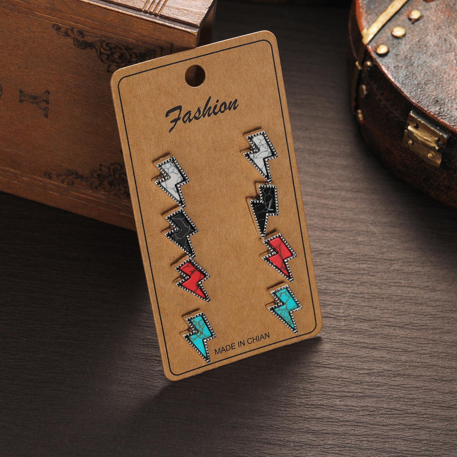 

4 pairs of retro colored turquoise lightning trimmed earrings, versatile gift card for women s earrings