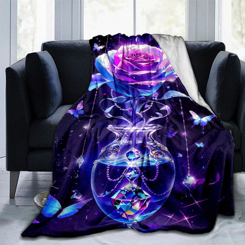 1pc Rose Printing Lightweight Flannel Blanket, Comfortable and Warm Blanket, for Camping Sofa Bed and Couch Office, Suitable for Gift Blanket