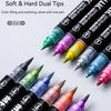 12/24/48Colors Brush Metallic Marker Pens Dual Tip Permanent Art Marker for Manga Crafts Scrapbooking School Stationery Supplies