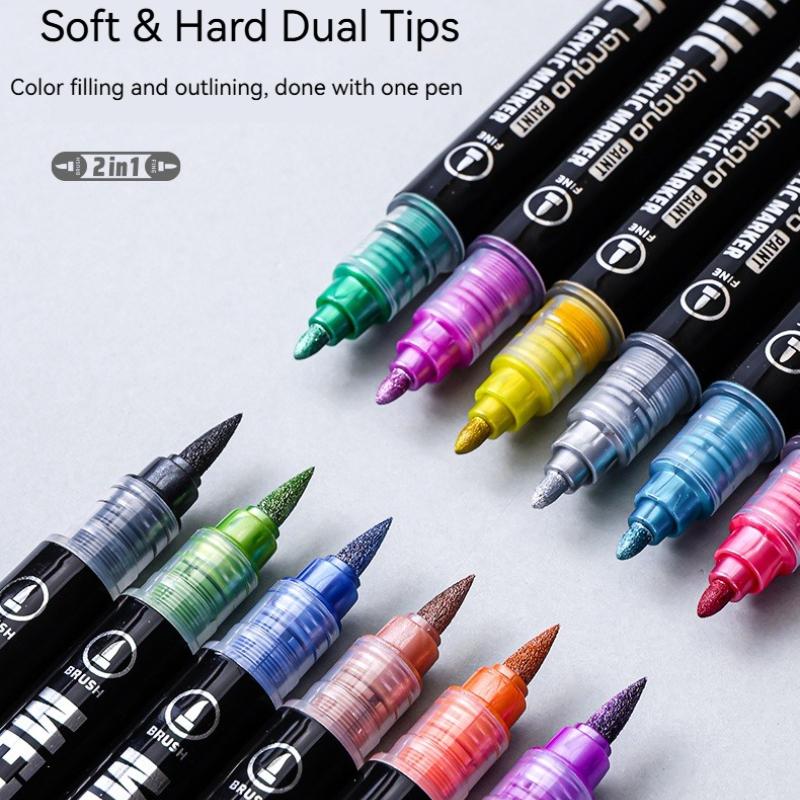 12/24/48Colors Brush Metallic Marker Pens Dual Tip Permanent Art Marker for Manga Crafts Scrapbooking School Stationery Supplies