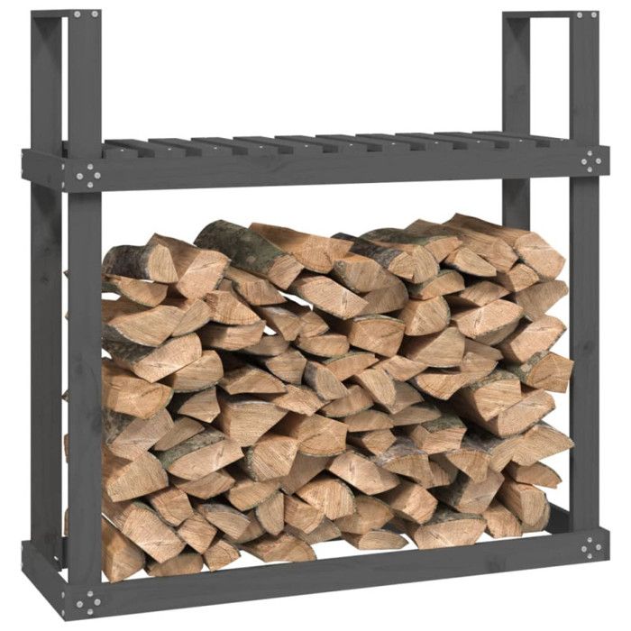 Support à bûches - Gris - Bois de pin - 110x35x108,5 cm - Montage facile - Rectangulaire