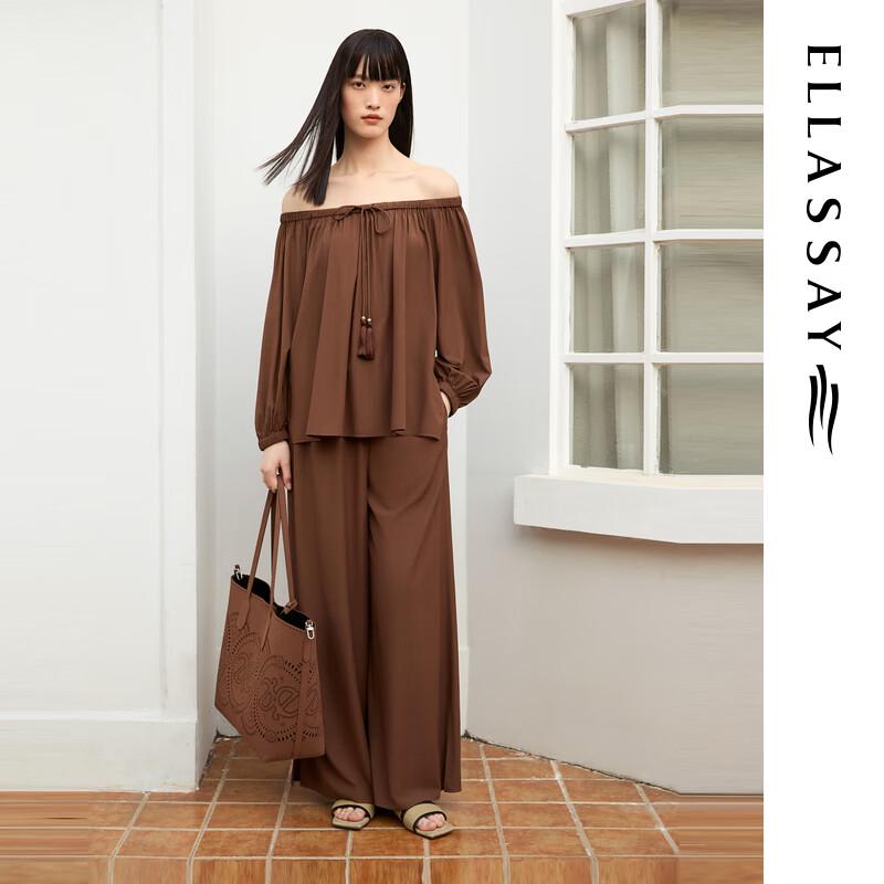 ELLASSAY Women's 2025 Early Autumn Brown Wide-Leg Casual Pants