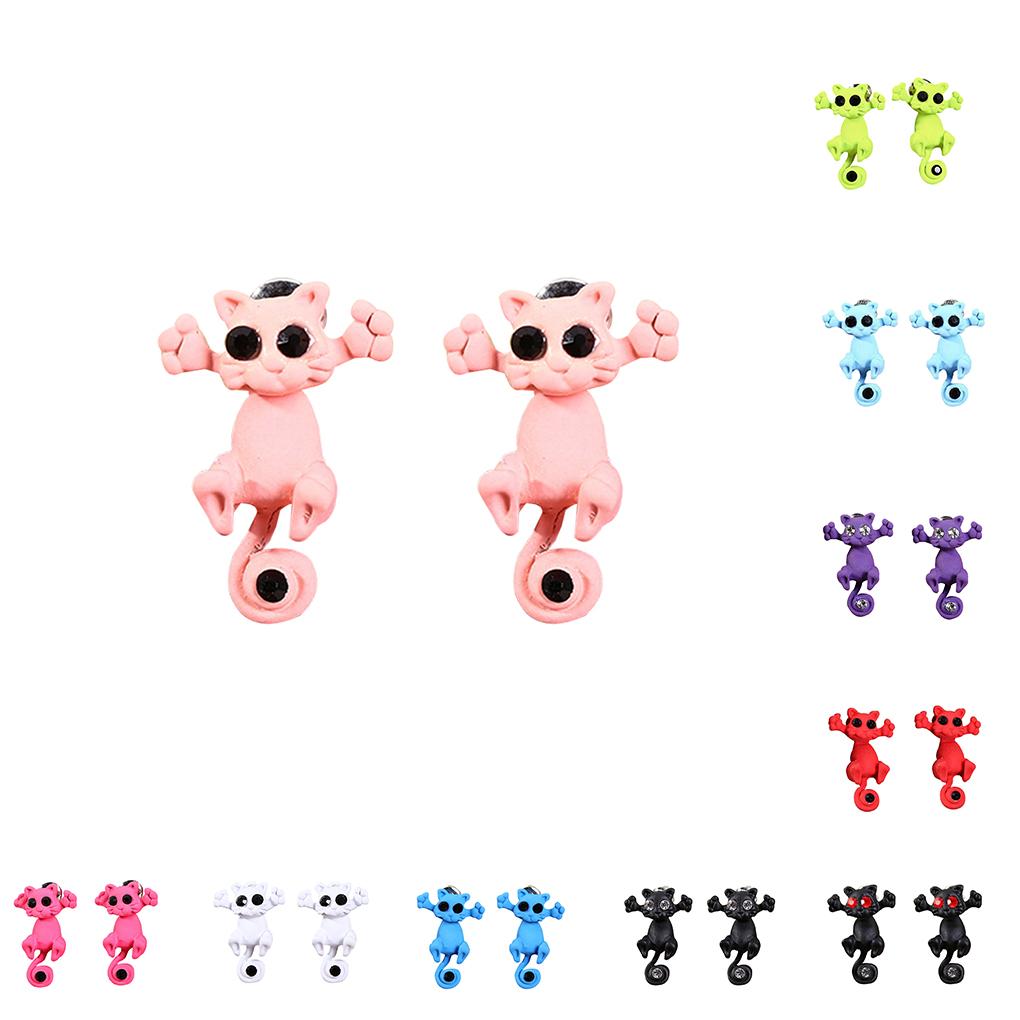 1 Pair Women Earrings Animal Cartoon Ear Studs Cartoon Push-back Earrings - Black White