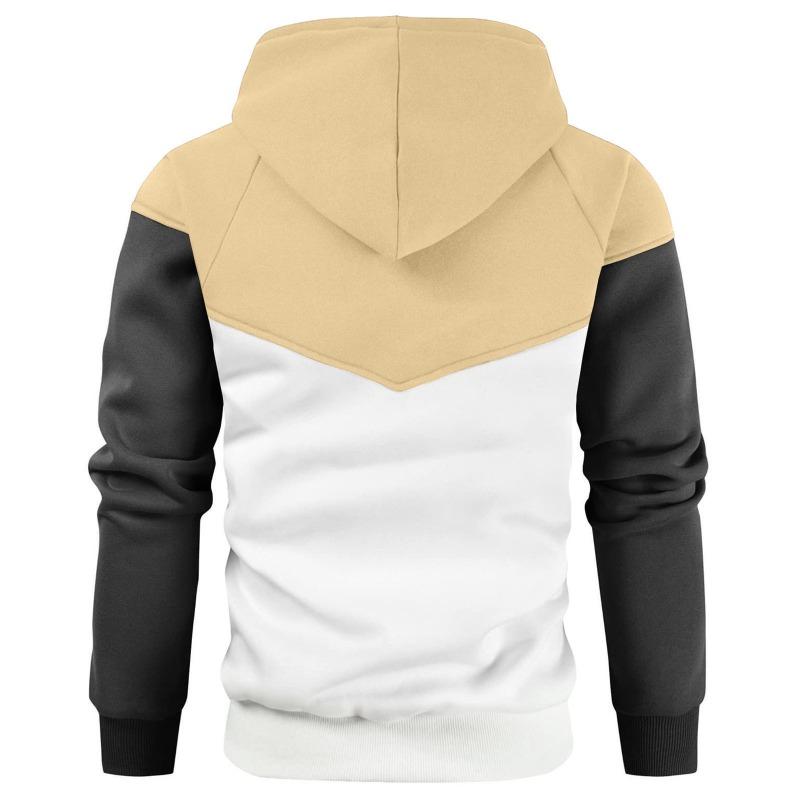 Winter Men's Fleece-Lined Hooded Sweatshirt Fashionable Patchwork Hooded Sweatshirt Casual Sports Sweatshirt Pullover Sweatshirt