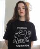 BONIEE Meow Cat Kitten Graphic Loose Oversized T-Shirt Black
