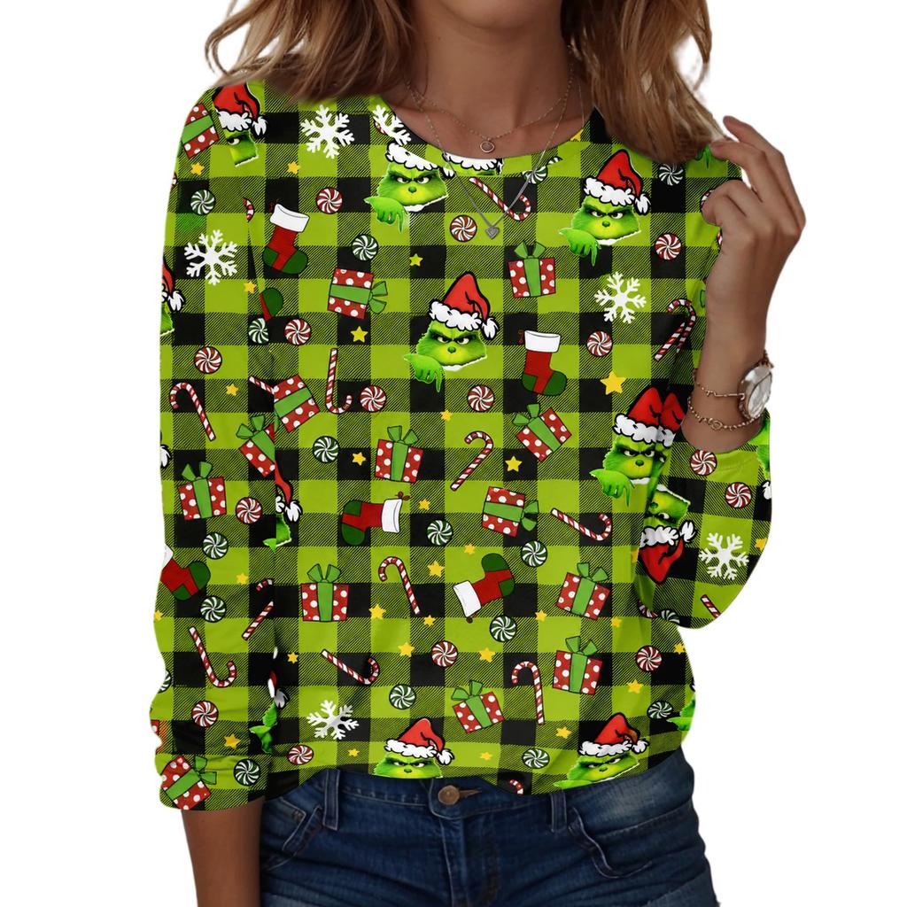 Women's Fashion Casual Christmas Print Crewneck Top for Holiday and Everyday Wear