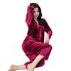 Women's Golden Velvet Lace Pajama Set - Long Sleeve, Autumn/Winter Style, Sexy Homewear.