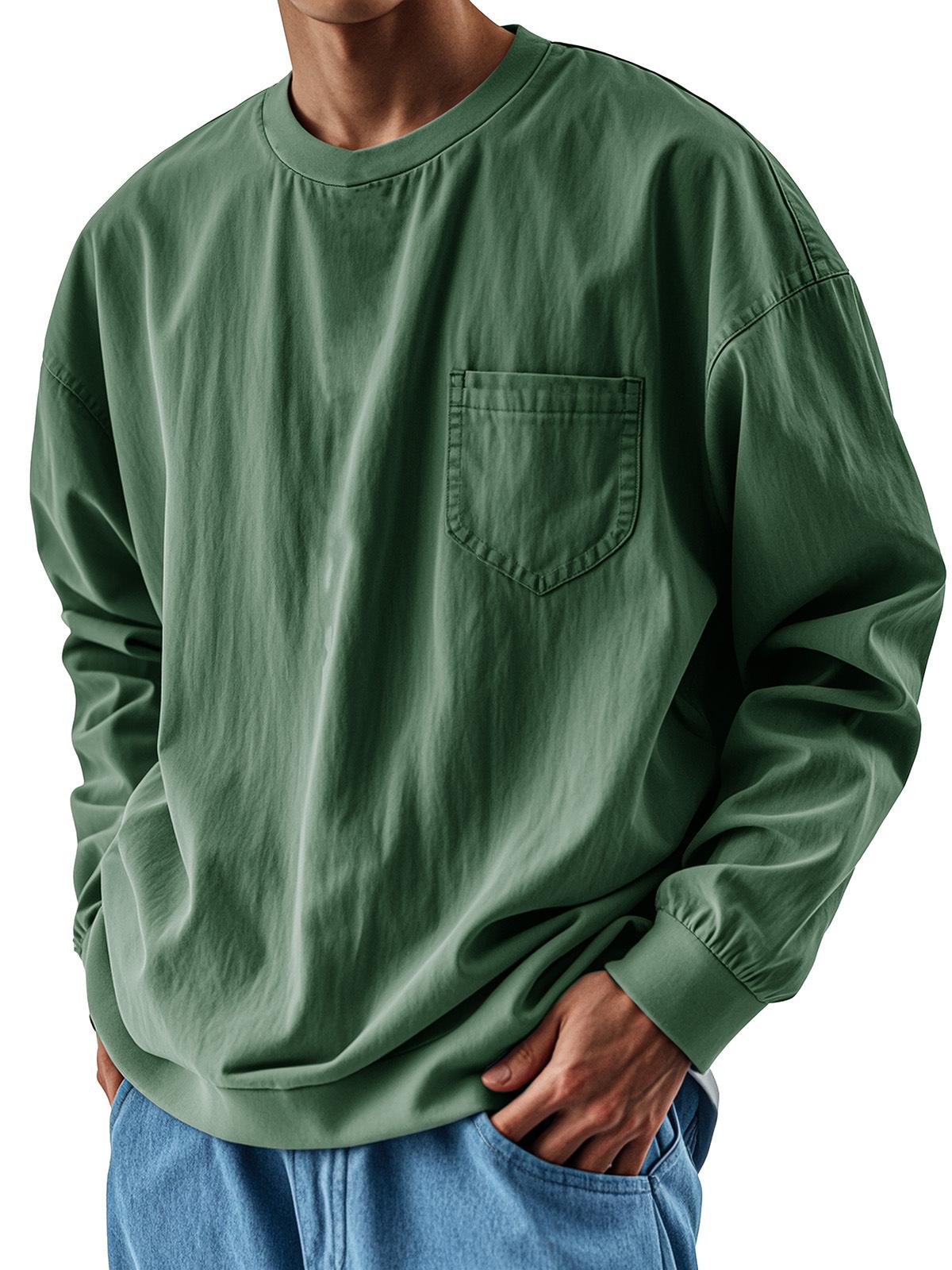 

Men s Casual Long Sleeve T-Shirt with Chest Pocket, Relaxed Fit, Multiple Colors 5XL зелений