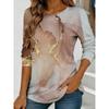 Women's Abstract Watercolor Print Long-sleeved Loose Round Neck Top, Casual Everyday Street Style with Elegant Design.