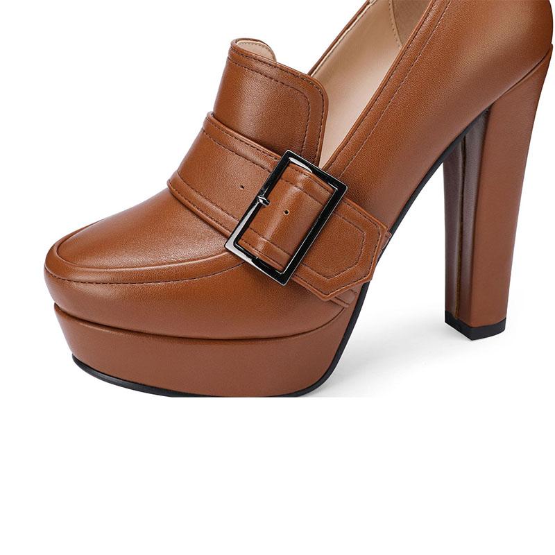 Fashion Round Toe High Heel Belt Buckle Women Single Shoes 2024 New Black Brown Spring  Autumn Waterproof Platform High Heels Size 34-43