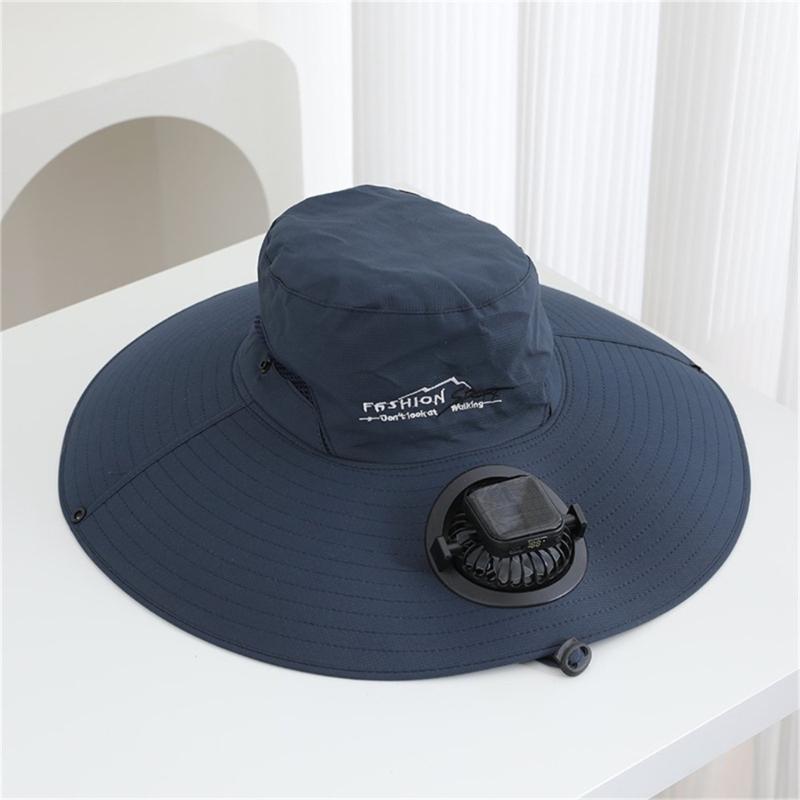 Adjustable Solar Charged Ventilation Cap With Large Brims Rechargeable Solar Fan Hat For Hiking Fishing Gardening