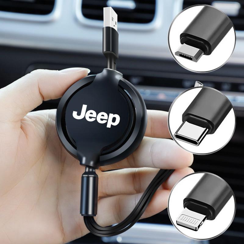 Cup Holders Retractable 100W Fast Charge Cable For iPhone USB Type C/Micro For Jeep Renegade Wrangler JL JK Gladiator Cherokee C