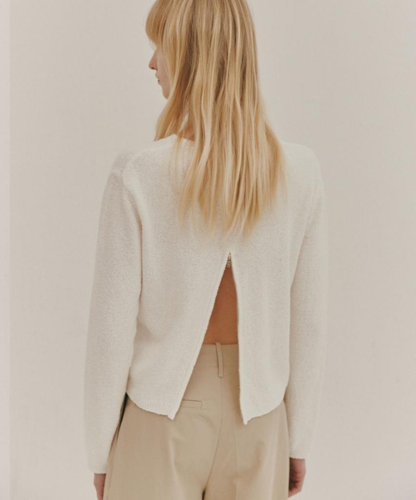 Okuka Back Zipper Knit Top White