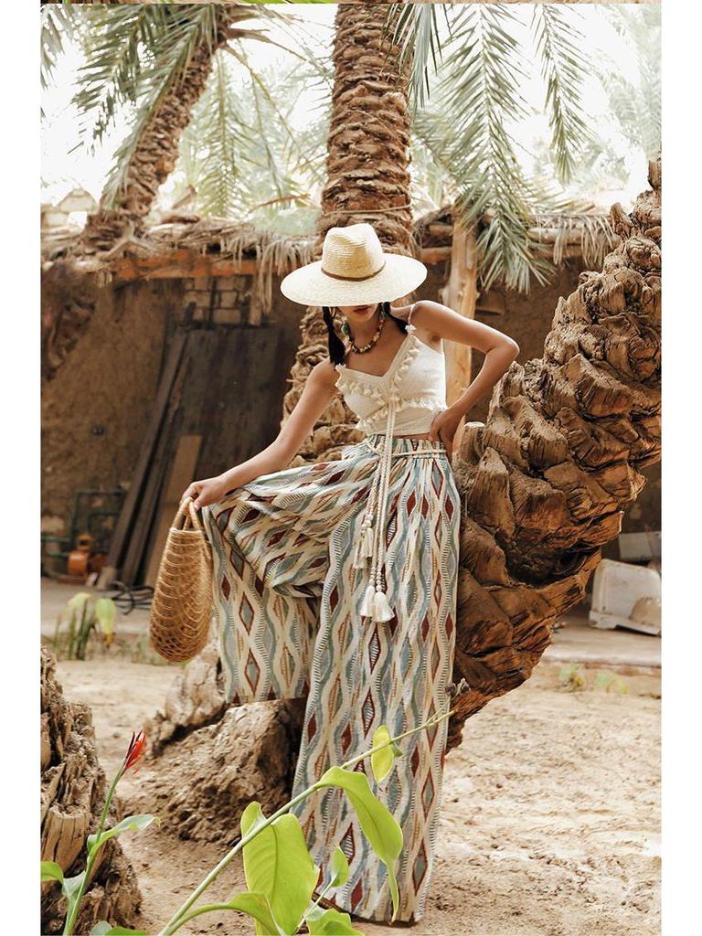 2025 Retro Ethnic High-Waist Wide-Leg Pants
