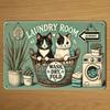 Vintage Cat Washing Machine Metal Wall Art Decor with Adhesive Hooks, Farmhouse Style 2D Hanging Ornament for Home