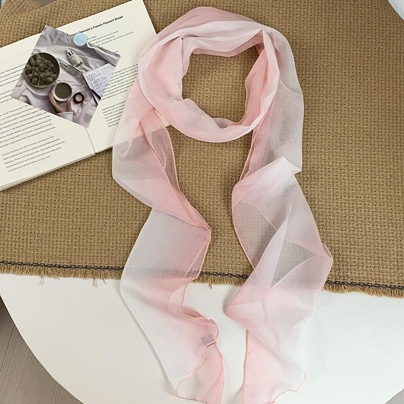 

Silk scarf long strip high sense streamer women s spring summer versatile decorative scarf personality gradual change color scarf thin shawl