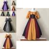 Halloween Women Medieval Fancy Cosplay Costume Stitching Lace Up Dress Maxi