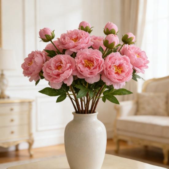 Real Touch Artificial Peony Flower Faux Silk Peony with Long Stem for Valentine's Day Floral Arrangement Wedding Party Home Kitchen Vase Decor