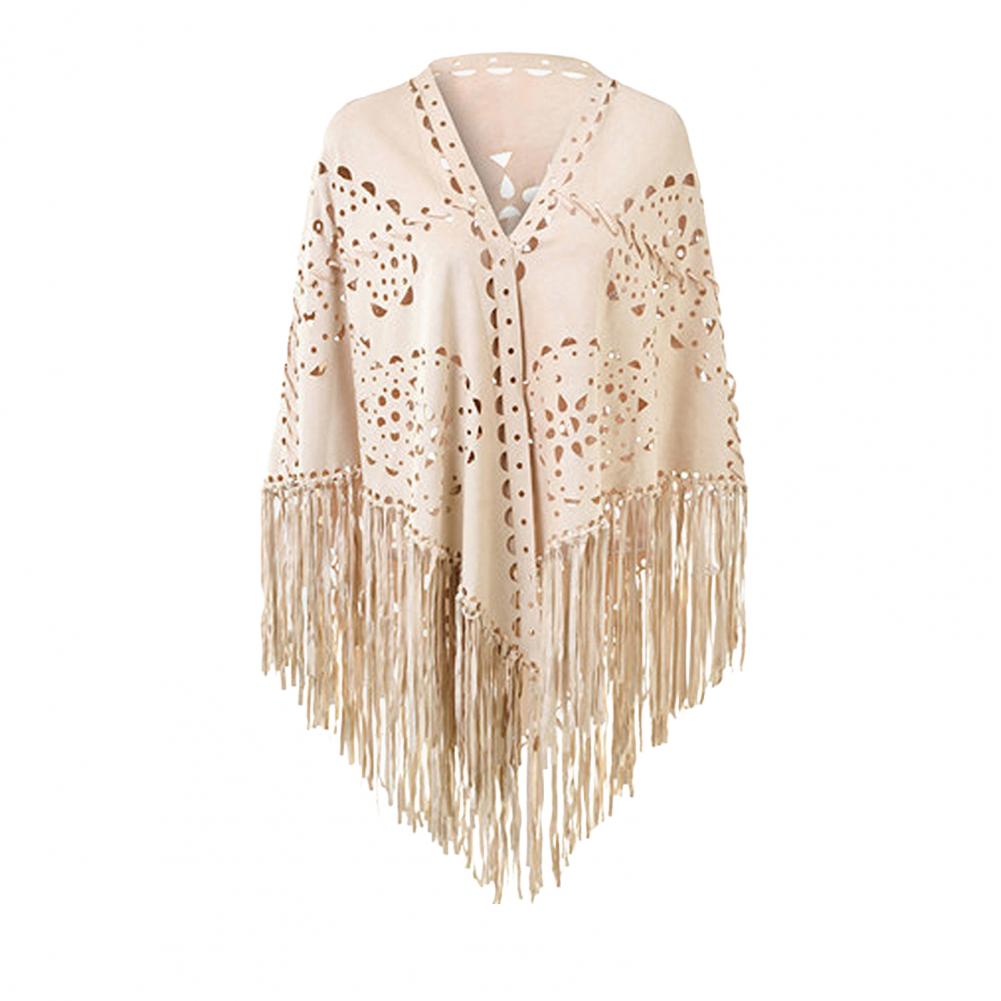 Women Shawl Warm Fabric Solid Color Versatile Hollow Tassels Hem Winter Scarf Comfortable Shawl Wrap